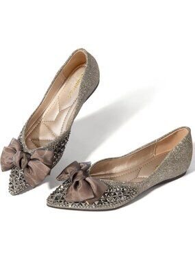 Women's Flats Shoes Rhinestone Silver Pointed Toe Comfort Flat Silver Bowknot